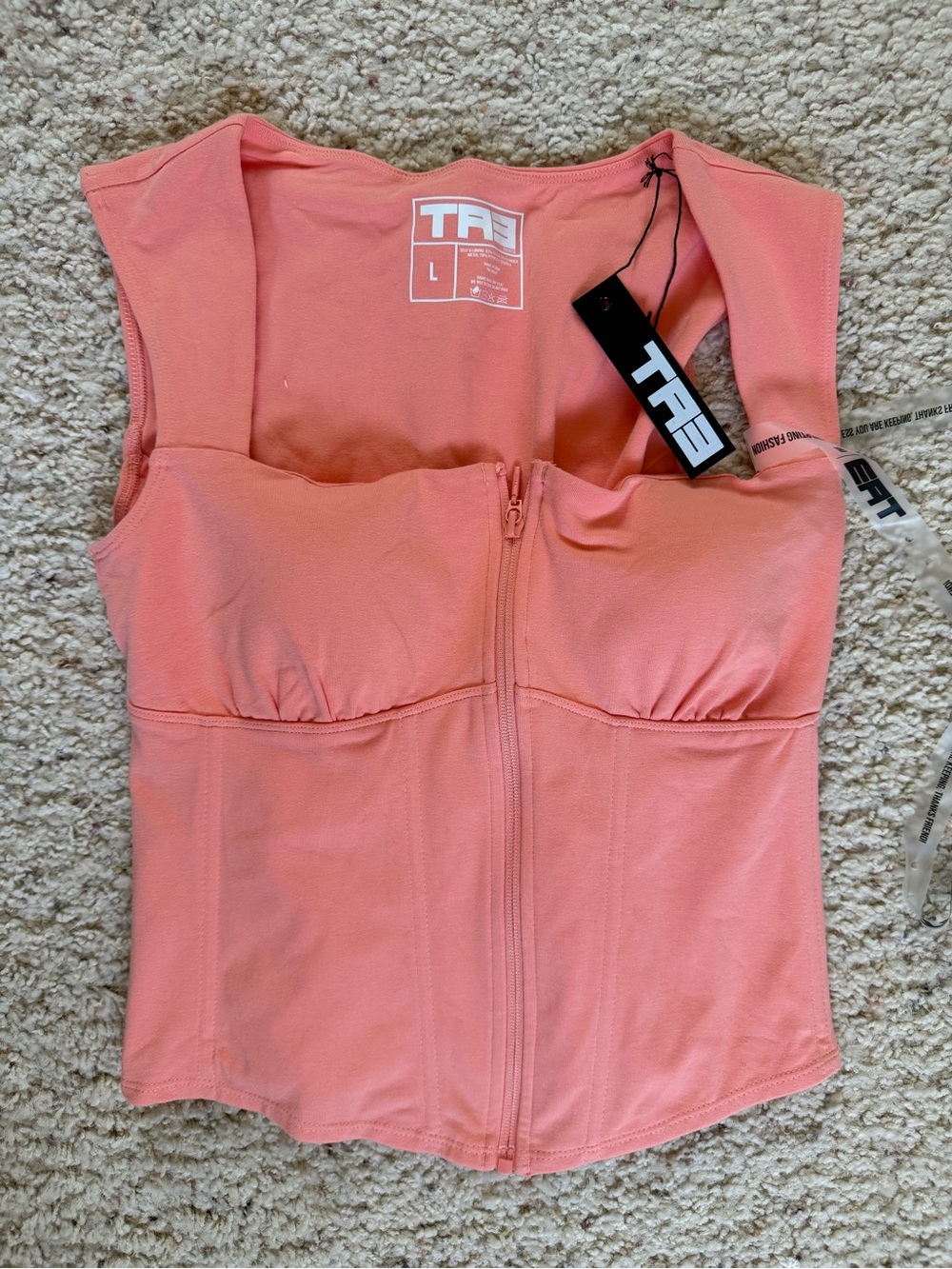 TA3 Pink Coral Corsety Square Neck Sleeveless Top Size Large Full Zip NWT - Picture 4 of 13